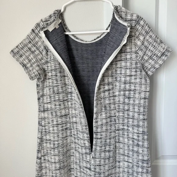 Loft Fringe Tweed Shift Dress Size 4 Short Sleeved Ballet Neck Business Casual - Picture 10 of 16